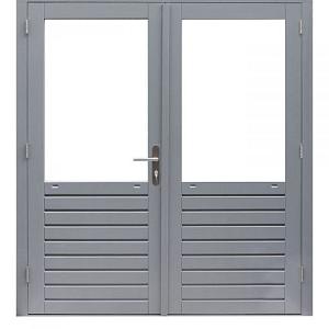 Hardhouten dubbele 1-ruits deur Prestige met dubbelglas, 202 x 221 cm, grijs gegrond.