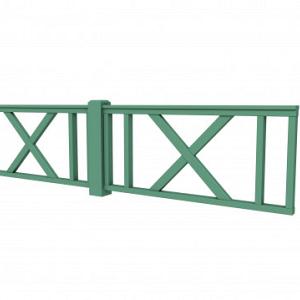 Vuren hekwerk type D met kruis 328,5 x 73 cm, jungle groen gespoten.