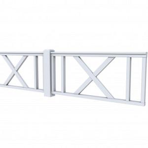 Vuren hekwerk type D met kruis 328,5 x 73 cm, lichtgrijs gespoten.