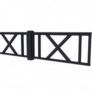 Vuren hekwerk type D met kruis 328,5 x 73 cm, zwart gespoten.