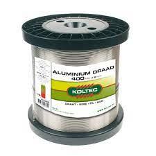Draad , aluminium, ca. 400 mtr 2,0 mm, 3,5 kg, breekkracht 130 kg, weerstand 9 Ohm/km