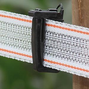 Lint, wit/rood versterkt, 200 mtr 20 mm, 0,40 mm PE + 7*0,20 RVS/INOX + 2* 0,25 Cu