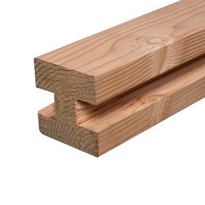 Douglas sleufpaal 9,5 x 9,5 x 300 cm, t.b.v. 28 mm profielplanken, tussenpaal, onbehandeld.