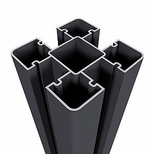 NewTechWood aluminium sleufpaal, met paalkap en paalhouder, 8 x 8 x 190 cm, zwart.