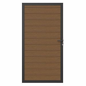 NewTechWood co-extrusie composiet deur in aluminium frame, horizontaal, 100 x 195 cm, Teak.