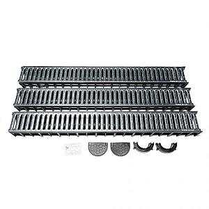 DB Actie Lijngoot met gegalvaniseerd rooster incl 2x eindkap en 1x onderuitlaat (doos á 3 stuks)