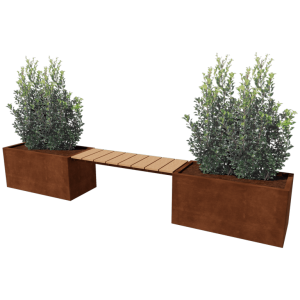 Cortenstaal plantenbak - Rechthoek - 321,2 x 50 x 50 cm - Met bankje - Zonder bodemplaat