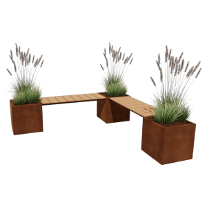 Cortenstaal Plantenbak met bankje 221x50x50 cm hoekopstelling met bodem