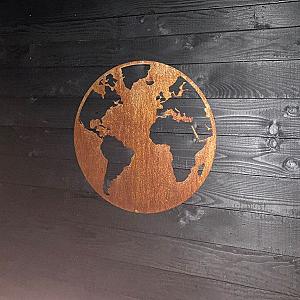 Cortenstaal wanddecoratie Wereldkaart - large