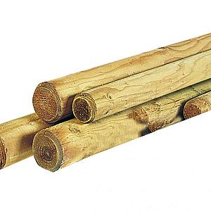 Grenen ronde paal cilindrisch gefreesd 1 zijde gepunt 1 zijde gekroond, Ø 6 x 250 cm, groen geïmpreg