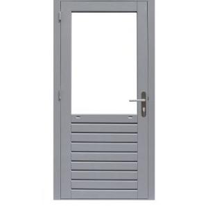 Hardhouten enkele 1-ruits deur Prestige met dubbelglas, linksdraaiend, 109 x 221 cm, grijs gegrond.