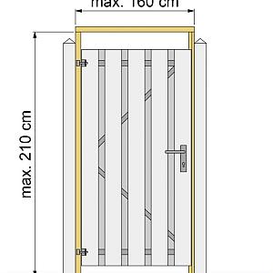 Tuindeurkozijn geschaafd grenen met aanslaglat, max. 160 cm breed, groen geïmpregneerd.