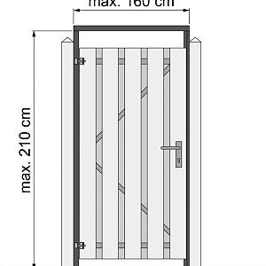 Tuindeurkozijn geschaafd naaldhout met aanslaglat, max. 160 cm breed, geïmpregneerd en zwart gedompe