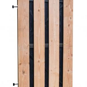 Douglas fijnbezaagde plankendeur met zwarte binnenzijde, op zwart verstelbaar frame, 100 x 180 cm, zwart/onbehandeld.