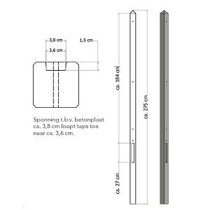 Lichtgewicht betonpaal met diamantkop ongecoat 8,5x8,5x275 cm – Eindpaal, Grijs