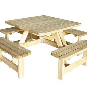Picknicktafel Vierkant, 40 mm dik, Bladmaat 115 x 115 cm – Groen Geïmpregneerd
