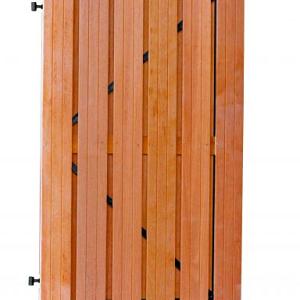 Hardhouten plankendeur recht verticaal op zwart verstelbaar stalen frame 100 x 180 cm.