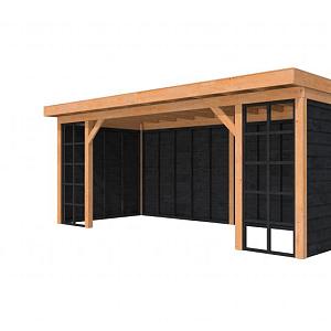 Douglasvision buitenverblijf Comfort Compleet 600 X 270 cm, onbehandeld, wanden zwart geïmpregneerd.