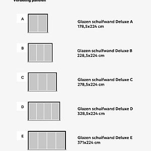 Glazen schuifwand Deluxe C (278,5x224 cm), antraciet (RAL7016), inclusief zwarte knop, tochtstrippen