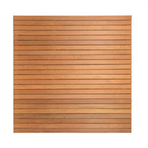 Hardhouten enkelzijdig geschaafd latten scherm, recht horizontaal, 180 x 180 cm.