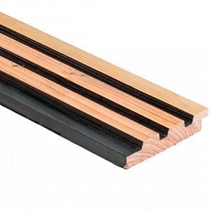 Douglas geschaafd triple profiel met afgeschaafde voorzijde 2,5 X 14 X 400 cm, zwart gespoten.