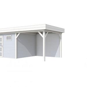 Vuren Topvision Tapuit, 300 x 300 en luifel 300 cm, wanden lichtgrijs en basis wit.