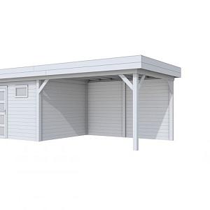 Vuren Topvision Tapuit, 300 x 300 en luifel 400 cm, lichtgrijs gespoten.