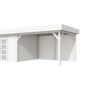 Vuren Topvision Parelhoen, 400 x 300 en luifel 400 cm, wit gespoten.