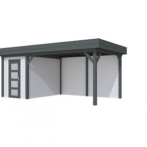 Vuren Topvision Kiekendief, 200 x 300 en luifel 400 cm, wanden lichtgrijs en basis antraciet.