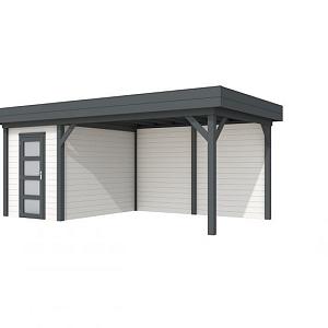 Vuren Topvision Kiekendief, 200 x 300 en luifel 400 cm, wanden wit en basis antraciet.