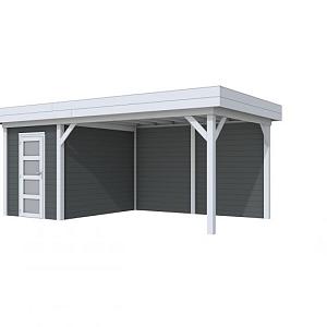 Vuren Topvision Kiekendief, 200 x 300 en luifel 400 cm, wanden antraciet en basis lichtgrijs.