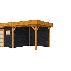 Douglas Topvision Raaf, 298 x 298 en luifel 300 cm, wanden zwart geïmpregneerd en basis transparant 