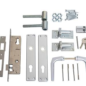Elephant beslagset tbv tuindeur met stalen frame  duimen, deurkrukken, schilden, cilinderslot