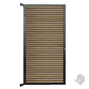 Moderne WPC composiet tuindeur Elephant Dark Line Stripes 90 x 180 cm met oak & black lamellen en zw