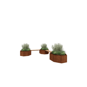 Cortenstaal plantenbak - Achthoek - Hoekopstelling - 362,6 x 120,7 x 50 cm - Met bankje - Zonder bodemplaat