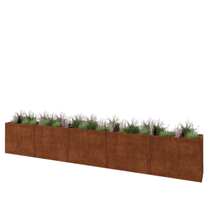 Cortenstaal plantenbak XXL - Rechthoek - 500 x 50 x 80 cm - Met bodemplaat