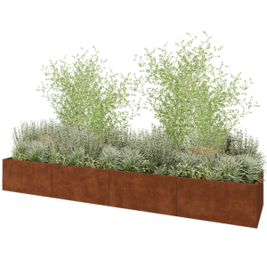 Cortenstaal plantenbak XXL - Rechthoek - 480 x 100 x 60 cm - Met bodemplaat