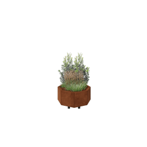 Cortenstaal plantenbak - Achthoek - 72,4 x 72,4 x 30 cm - Met bodemplaat - Met wielen