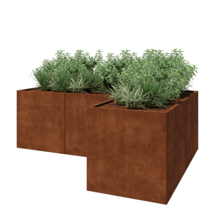 Cortenstaal plantenbak - L-vorm - 240 x 160 x 80 cm - Met bodemplaat