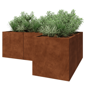 Cortenstaal plantenbak - L-vorm - 210 x 140 x 70 cm - Met bodemplaat