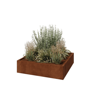 Cortenstaal plantenbak - Vierkant - 120 x 120 x 30 cm - Met bodemplaat