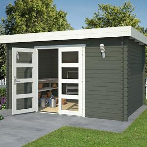 Tuinhuis Mikkel 380x275 cm Greengrey-Wit noordeuropees vuren