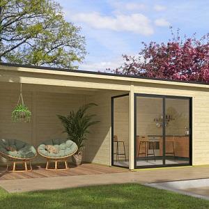 Tuinhuis Olivia met overkapping 745x295 cm onbehandeld noordeuropees vuren