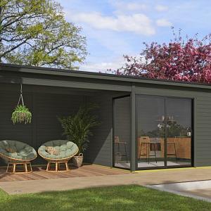 Tuinhuis Olivia met overkapping 745x295 cm Greengrey noordeuropees vuren