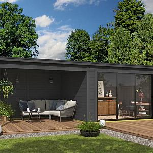 Tuinhuis Pernilla met overkapping 735x295 cm Carbongrey noordeuropees vuren