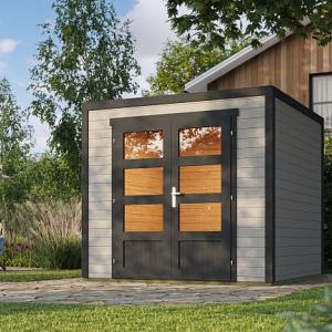 Tuinhuis Quby 250x250 cm in de kleurstelling Lightgrey-Darkgrey