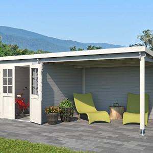 Tuinhuis Sunniva 570x275 cm in de kleurstelling Platinumgrey-Wit