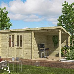 Tuinhuis Tampa 481x292 cm in de kleur Olijfgroen geïmpregneerd