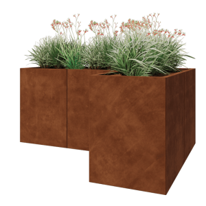 Cortenstaal plantenbak - L-vorm - 180 x 120 x 80 cm - Met bodemplaat