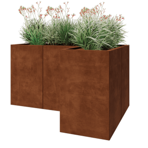Cortenstaal plantenbak - L-vorm - 150 x 100 x 80 cm - Met bodemplaat